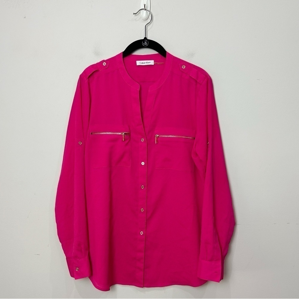 Calvin Klein Button Up Shirt Pink Gold - Picture 2 of 8